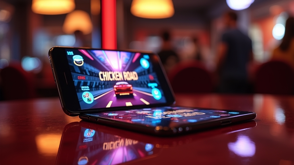 Smartphone mit Download-Ansicht für die Demo-App auf dunklem Casinotisch