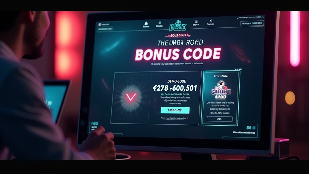 Dunkle Casino-Szene mit Bonuscode-Feld und Spieloberfläche